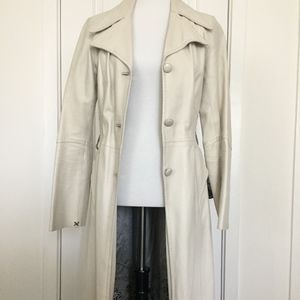White (real) Leather button down collared coat